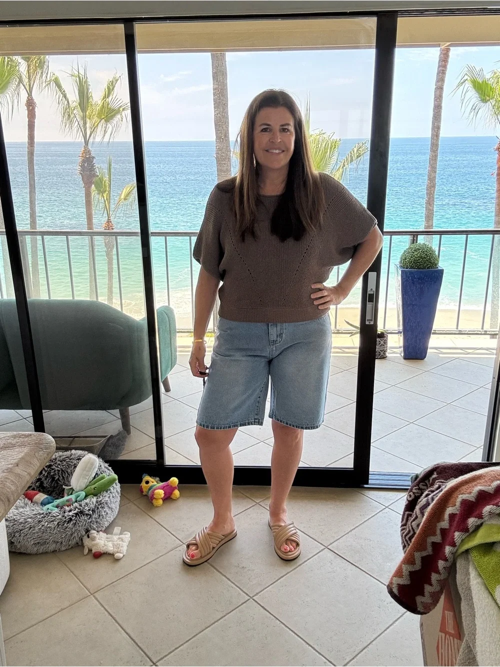 Long Light Blue Denim Shorts